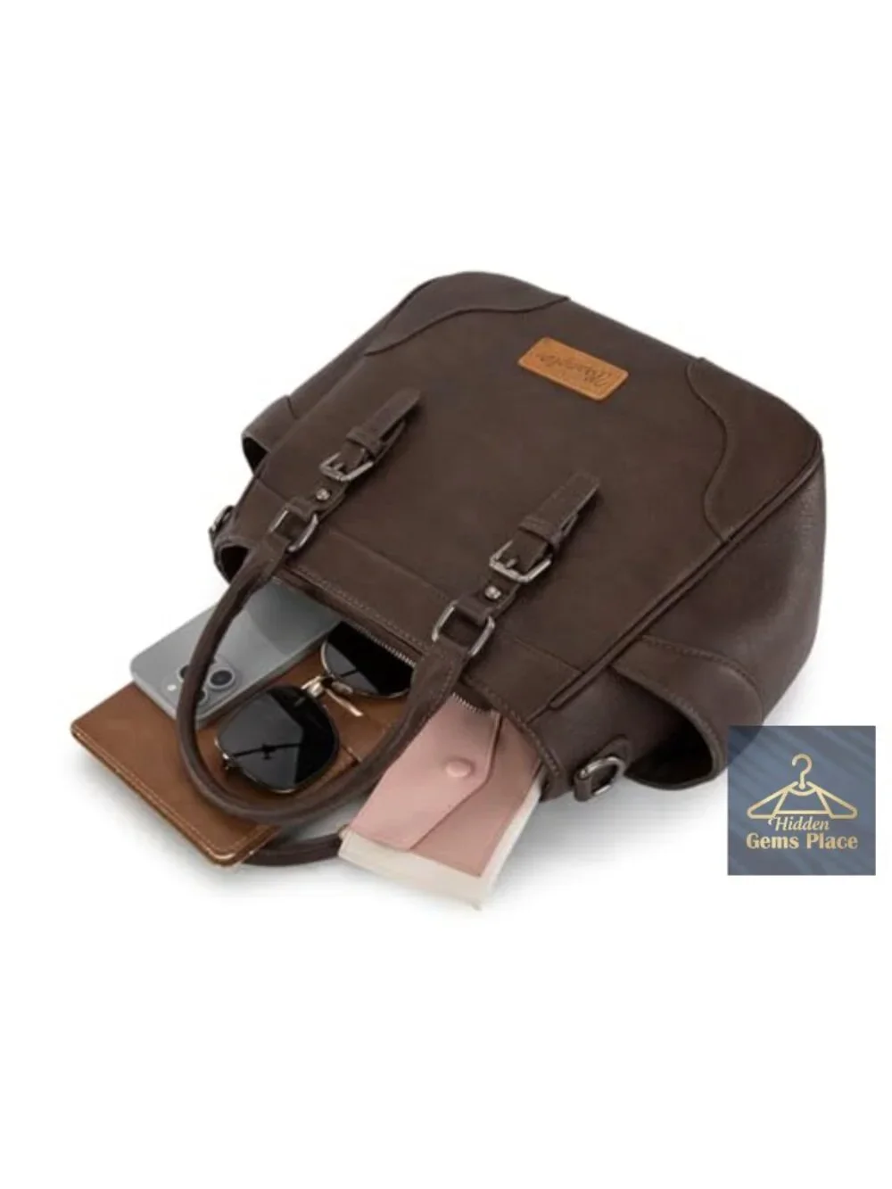Faux Leather Crossbody Tote Bag with Top Handle